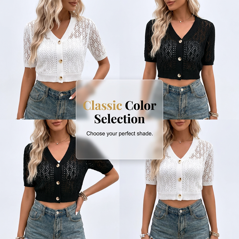 V-Neck Button Down Crop Top Sweater