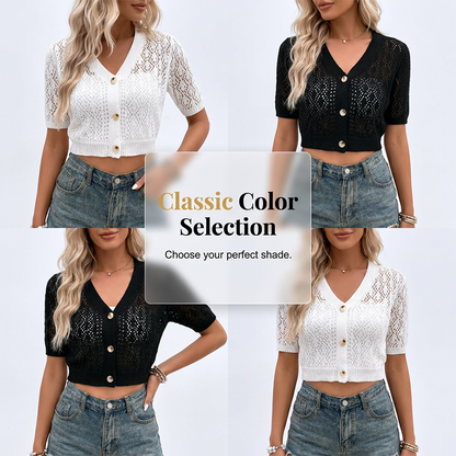 V-Neck Button Down Crop Top Sweater