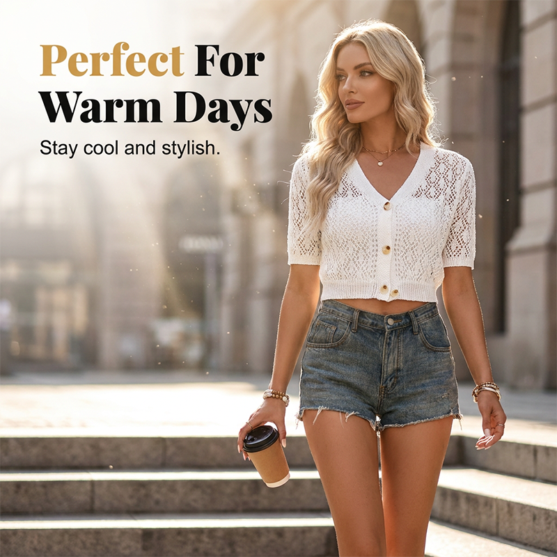 V-Neck Button Down Crop Top Sweater