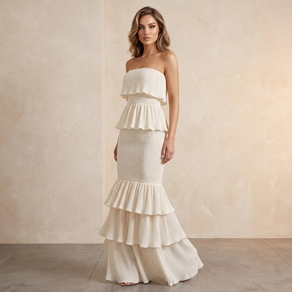⏳Time-Limited 50% Off & Free Shipping⏰Women’s Strapless Tiered Ruffle Smocked Dress