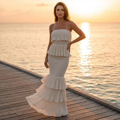 ⏳Time-Limited 50% Off & Free Shipping⏰Women’s Strapless Tiered Ruffle Smocked Dress
