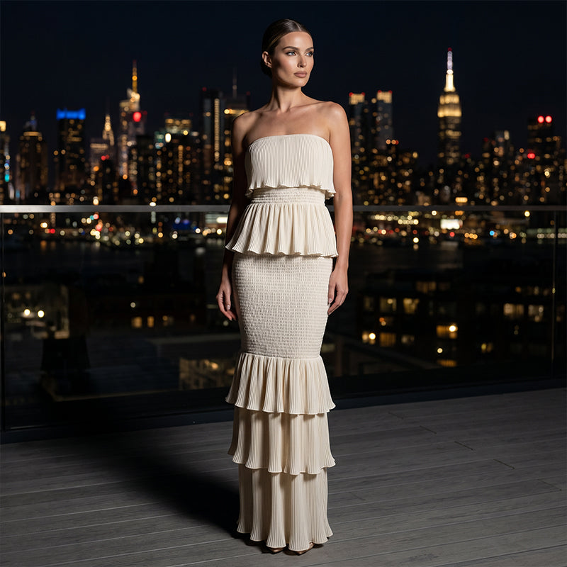 ⏳Time-Limited 50% Off & Free Shipping⏰Women’s Strapless Tiered Ruffle Smocked Dress