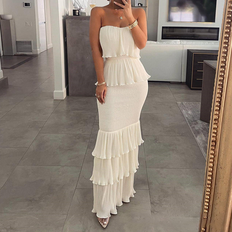 ⏳Time-Limited 50% Off & Free Shipping⏰Women’s Strapless Tiered Ruffle Smocked Dress