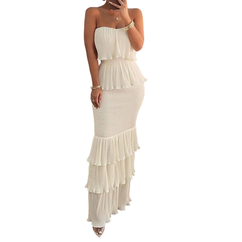 ⏳Time-Limited 50% Off & Free Shipping⏰Women’s Strapless Tiered Ruffle Smocked Dress
