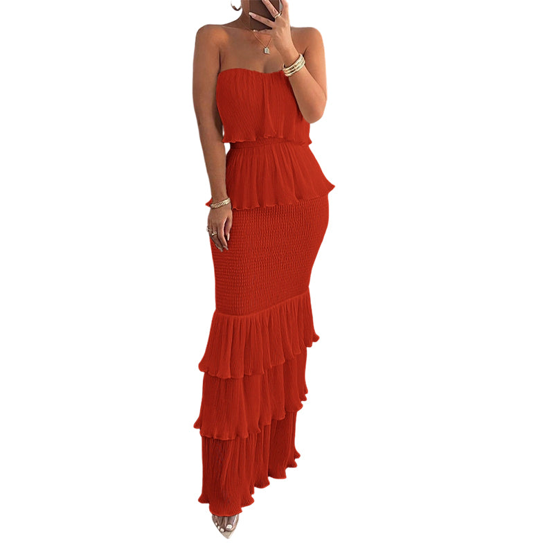 ⏳Time-Limited 50% Off & Free Shipping⏰Women’s Strapless Tiered Ruffle Smocked Dress