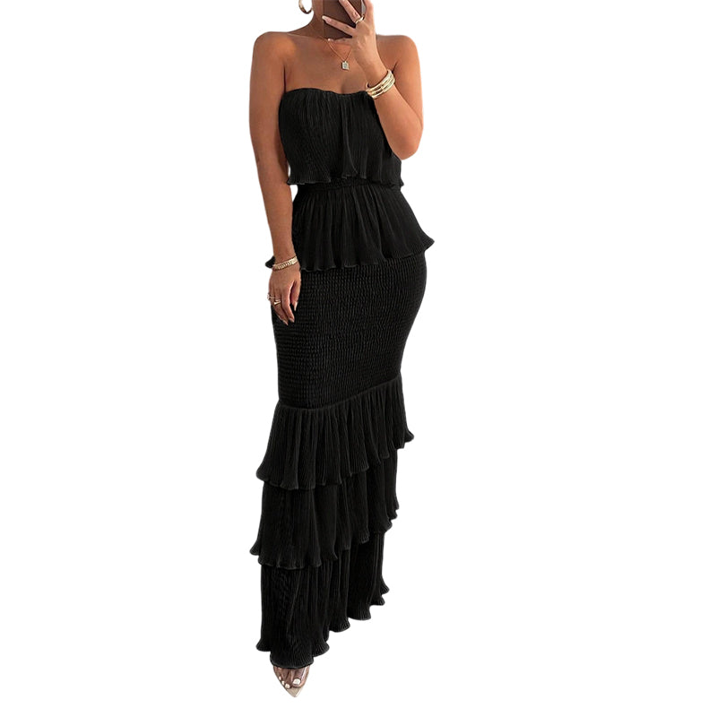 ⏳Time-Limited 50% Off & Free Shipping⏰Women’s Strapless Tiered Ruffle Smocked Dress