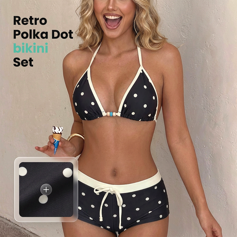 ⏳LAST DAY SALE 50% OFF🔥Polka Dot Halter Bikini Set 👙