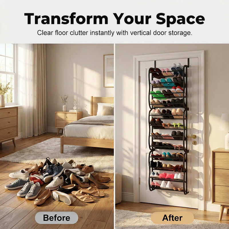 👟70% OFF NOW! 🏆 Over-the-Door Shoe Rack Organizer – 24 pockets & tool-free install – Fits standard doors, holds up to 24 pairs – perfect for entryway or closet 🚪✨