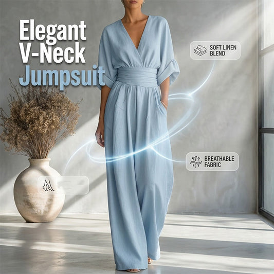 📢📢50% Off💟Women's V-Neck High Waist Wide Leg Jumpsuit