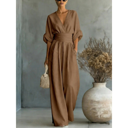 📢📢50% Off💟Women's V-Neck High Waist Wide Leg Jumpsuit