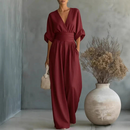 📢📢50% Off💟Women's V-Neck High Waist Wide Leg Jumpsuit
