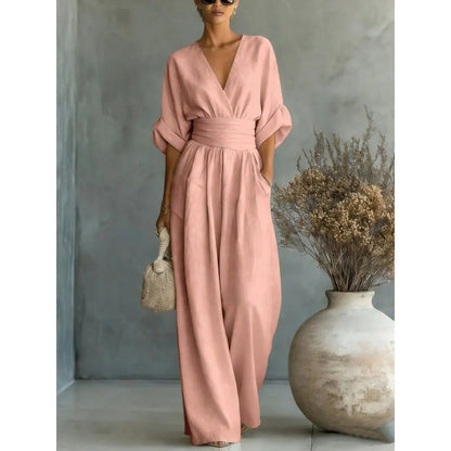 📢📢50% Off💟Women's V-Neck High Waist Wide Leg Jumpsuit