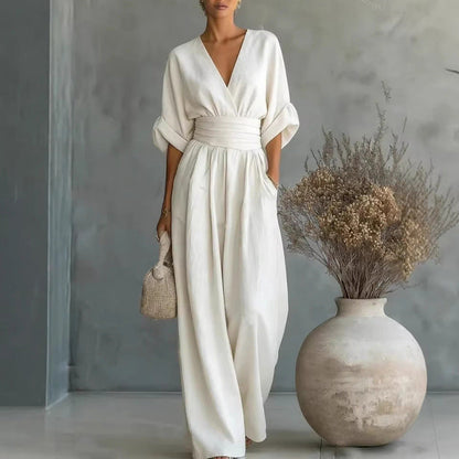 📢📢50% Off💟Women's V-Neck High Waist Wide Leg Jumpsuit