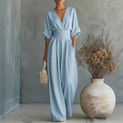 📢📢50% Off💟Women's V-Neck High Waist Wide Leg Jumpsuit