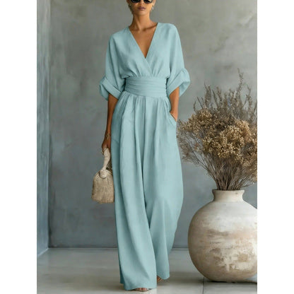 📢📢50% Off💟Women's V-Neck High Waist Wide Leg Jumpsuit