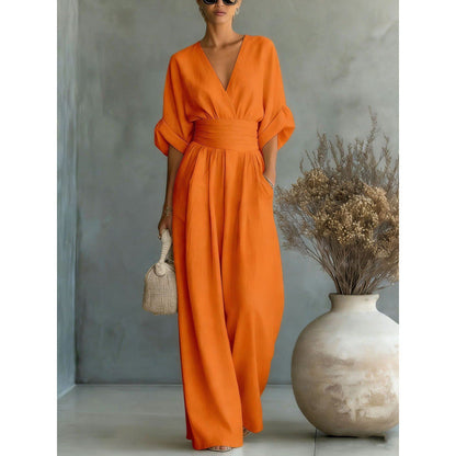📢📢50% Off💟Women's V-Neck High Waist Wide Leg Jumpsuit