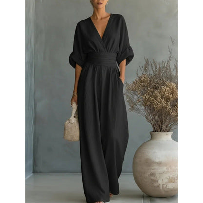 📢📢50% Off💟Women's V-Neck High Waist Wide Leg Jumpsuit