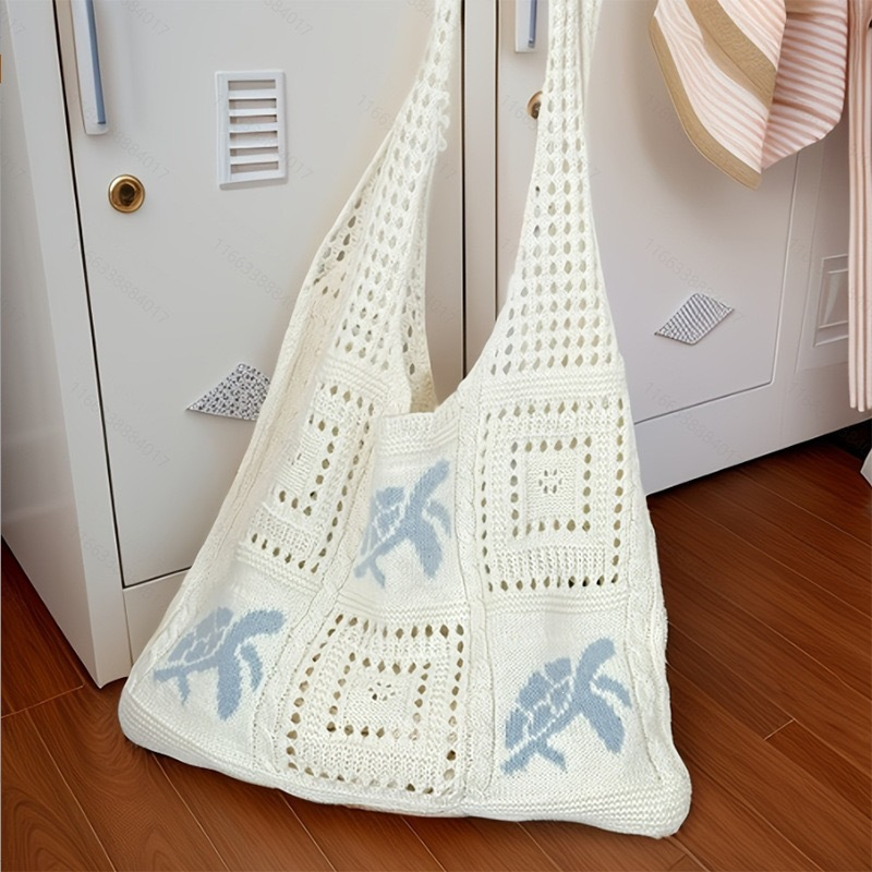 🔥 2026 Fresh Drops | Flat 50% OFF Today! 💸Turtle Pattern Crochet Tote Bag