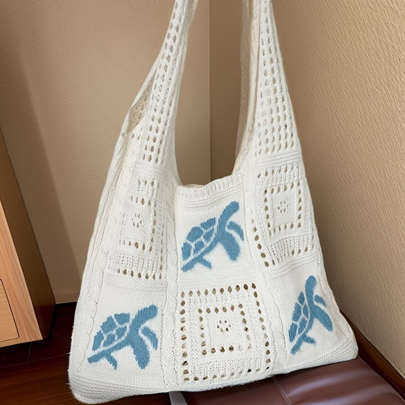 🔥 2026 Fresh Drops | Flat 50% OFF Today! 💸Turtle Pattern Crochet Tote Bag