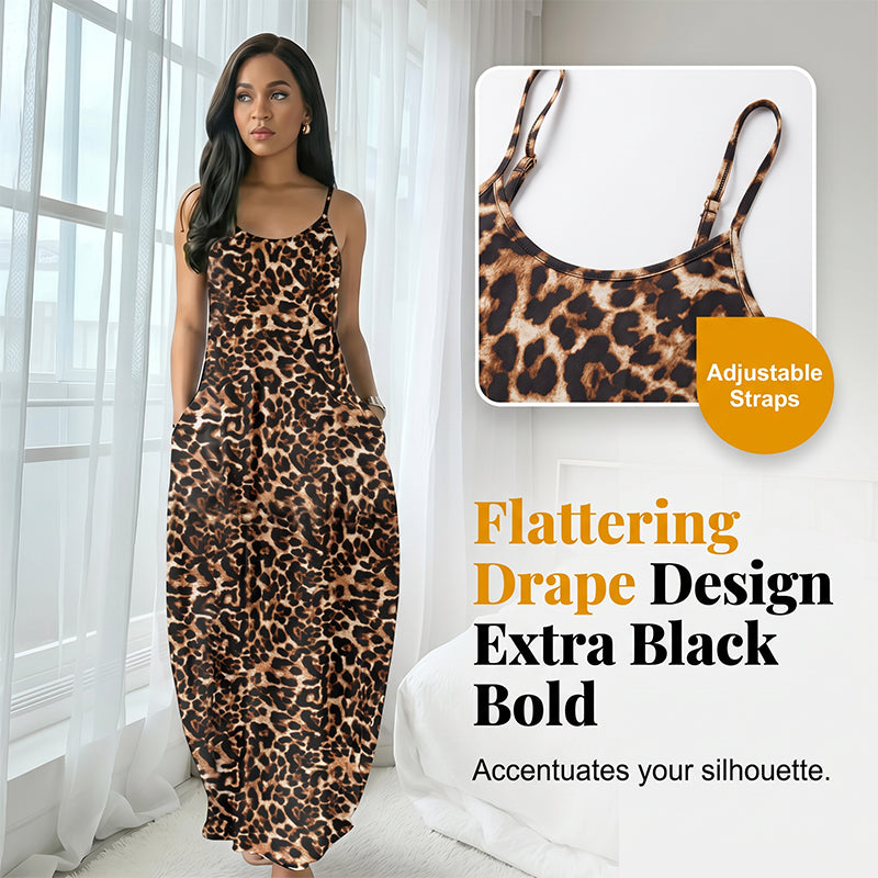 Women's Leopard Print Spaghetti Strap Maxi Dress