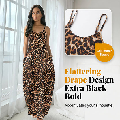 Women's Leopard Print Spaghetti Strap Maxi Dress