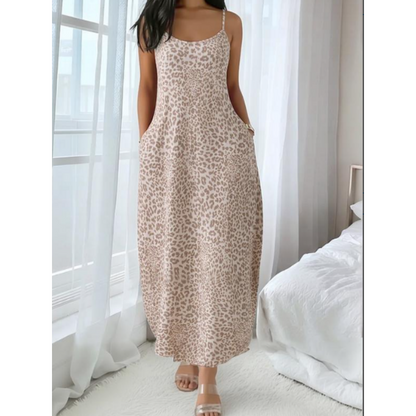 Women's Leopard Print Spaghetti Strap Maxi Dress
