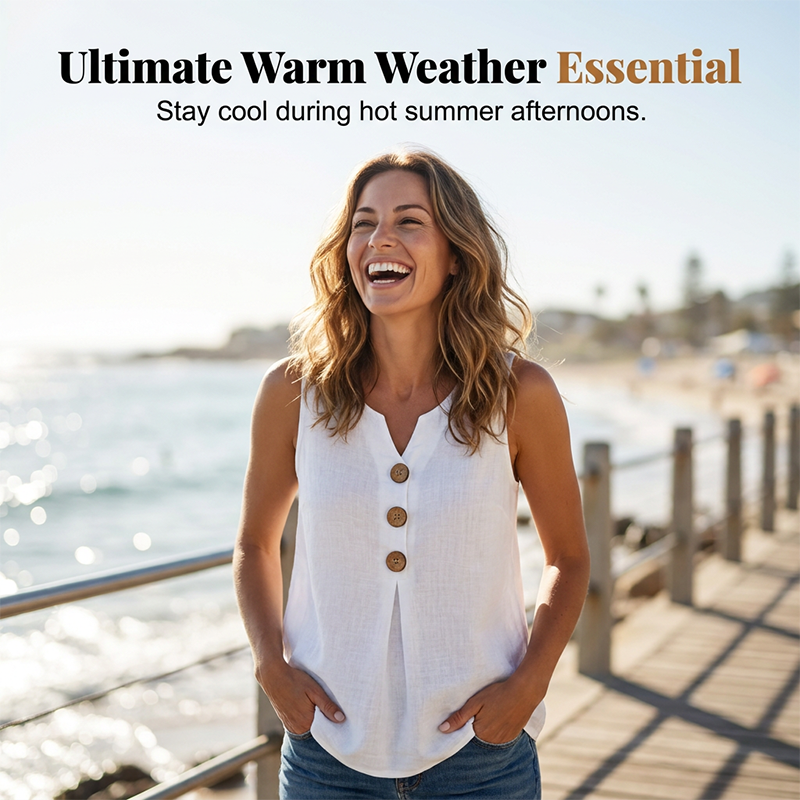 👚❄️Summer cool-down deal!!⚡50K+ SOLD!❄️Women's V-Neck Sleeveless Cotton Linen Vest
