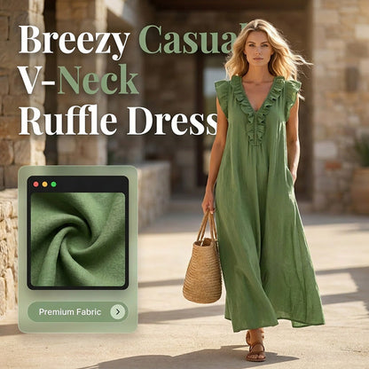 🥳SUMMER HOT SALE🥳💞50K+ SOLD!💥30% OFF! 👗Women's Casual Sleeveless V-Neck Ruffle Dress