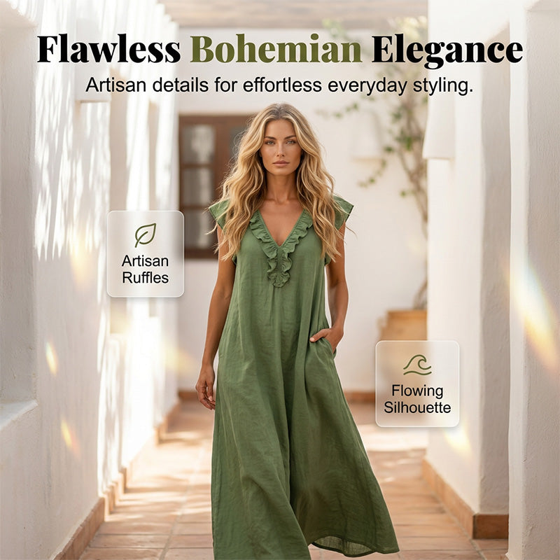 🥳SUMMER HOT SALE🥳💞50K+ SOLD!💥30% OFF! 👗Women's Casual Sleeveless V-Neck Ruffle Dress