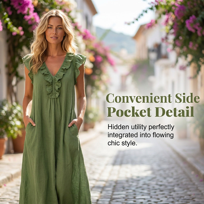 🥳SUMMER HOT SALE🥳💞50K+ SOLD!💥30% OFF! 👗Women's Casual Sleeveless V-Neck Ruffle Dress