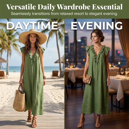 🥳SUMMER HOT SALE🥳💞50K+ SOLD!💥30% OFF! 👗Women's Casual Sleeveless V-Neck Ruffle Dress