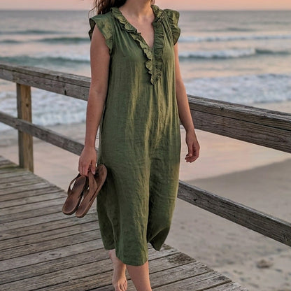 🥳SUMMER HOT SALE🥳💞50K+ SOLD!💥30% OFF! 👗Women's Casual Sleeveless V-Neck Ruffle Dress