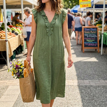 🥳SUMMER HOT SALE🥳💞50K+ SOLD!💥30% OFF! 👗Women's Casual Sleeveless V-Neck Ruffle Dress