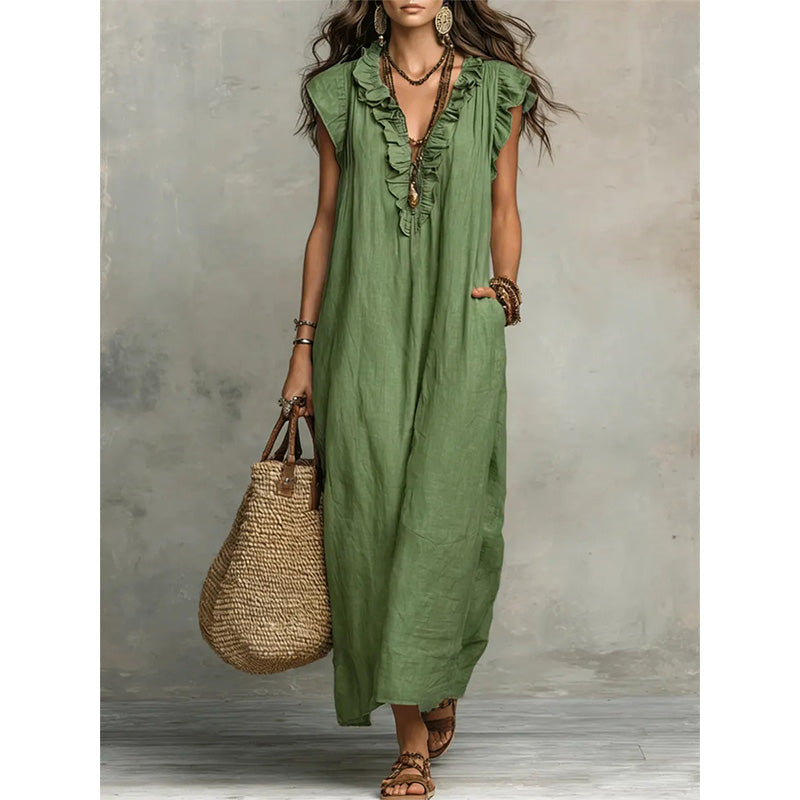 🥳SUMMER HOT SALE🥳💞50K+ SOLD!💥30% OFF! 👗Women's Casual Sleeveless V-Neck Ruffle Dress