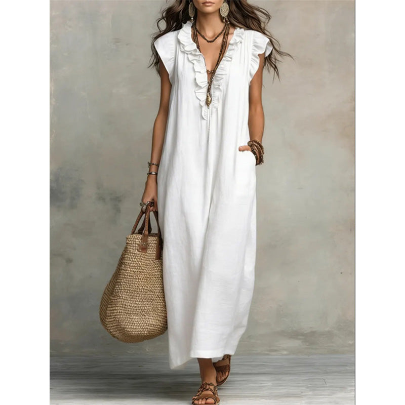 🥳SUMMER HOT SALE🥳💞50K+ SOLD!💥30% OFF! 👗Women's Casual Sleeveless V-Neck Ruffle Dress