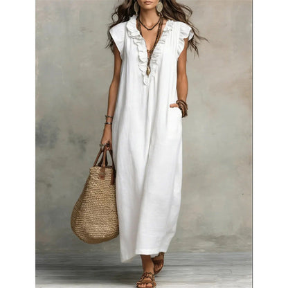 🥳SUMMER HOT SALE🥳💞50K+ SOLD!💥30% OFF! 👗Women's Casual Sleeveless V-Neck Ruffle Dress