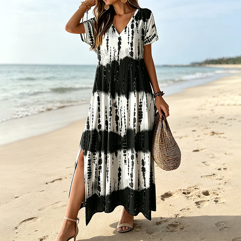 🎉 LIMITED TIME 50% OFF! 👗 Women’s Tie Dye V Neck Maxi Dress – Summer Vacation Outfit 🌈
