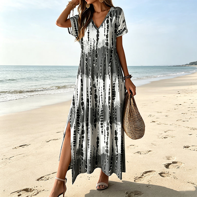 🎉 LIMITED TIME 50% OFF! 👗 Women’s Tie Dye V Neck Maxi Dress – Summer Vacation Outfit 🌈