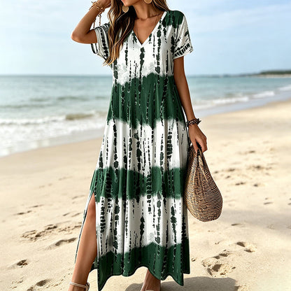 🎉 LIMITED TIME 50% OFF! 👗 Women’s Tie Dye V Neck Maxi Dress – Summer Vacation Outfit 🌈