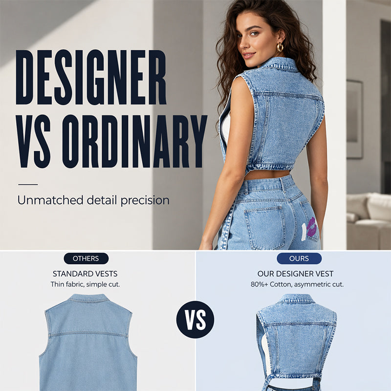🎉30% OFF! 🧥Women Sleeveless High Slit Denim Vest Dress – Patchwork Longline Jean Waistcoat ✨