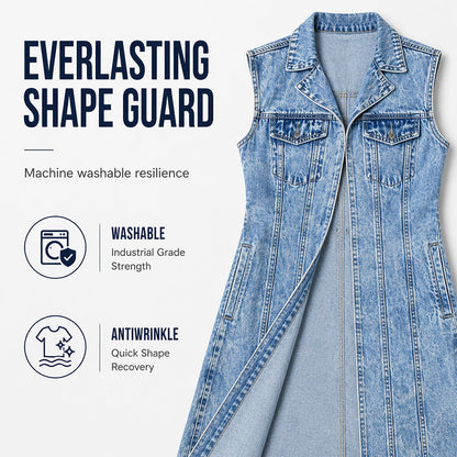 🎉30% OFF! 🧥Women Sleeveless High Slit Denim Vest Dress – Patchwork Longline Jean Waistcoat ✨