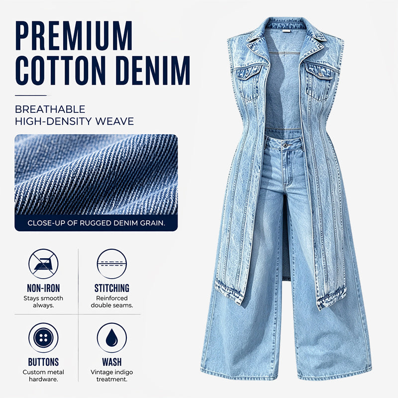 🎉30% OFF! 🧥Women Sleeveless High Slit Denim Vest Dress – Patchwork Longline Jean Waistcoat ✨
