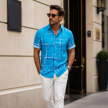☀️👔 LIMITED-TIME 50% OFF! Men’s Geometric Print Relaxed-Fit Button-Down Shirt – Soft Summer Feel, Roomy Comfort & Vacation-Ready Style ✨
