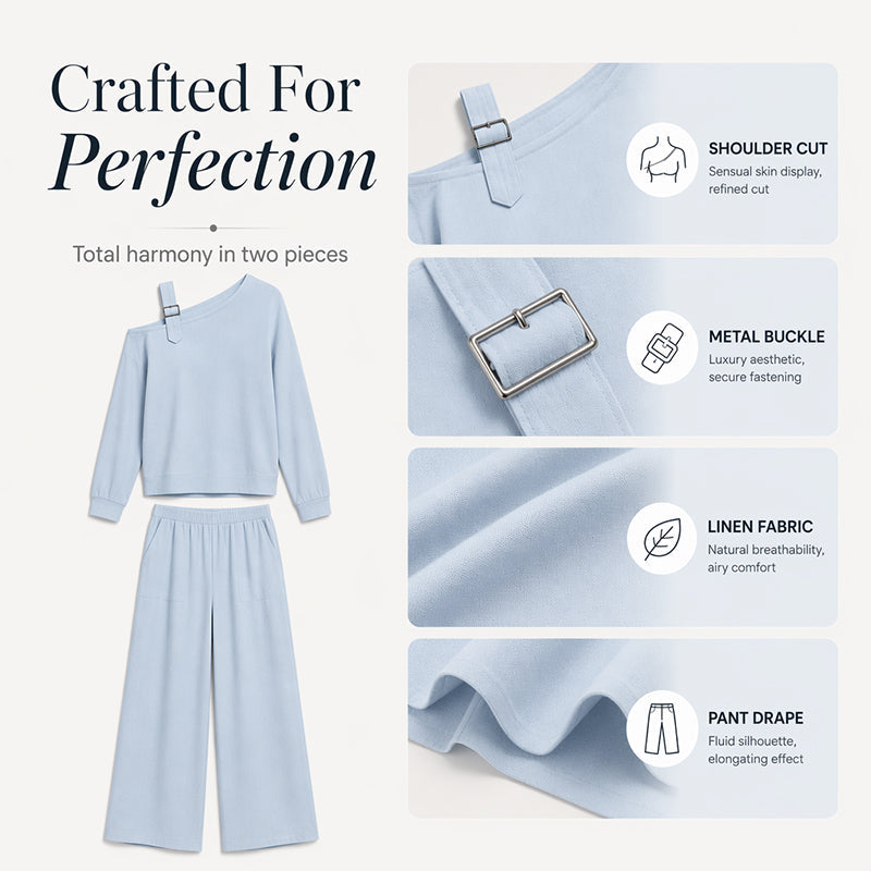 📢📢LIMITED-TIME 50% OFF!! 🔥Bestseller🔥 Off-shoulder Wide-leg Two-piece Set, Made Of Soft Blended Fabric, Creating An Elegant Dilhouette.