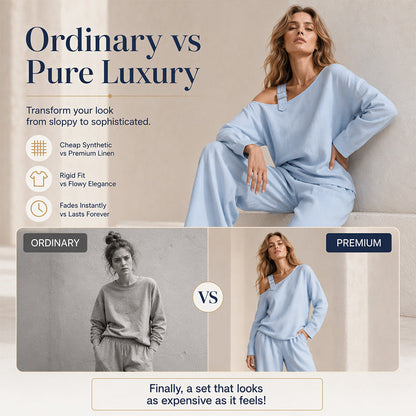 📢📢LIMITED-TIME 50% OFF!! 🔥Bestseller🔥 Off-shoulder Wide-leg Two-piece Set, Made Of Soft Blended Fabric, Creating An Elegant Dilhouette.
