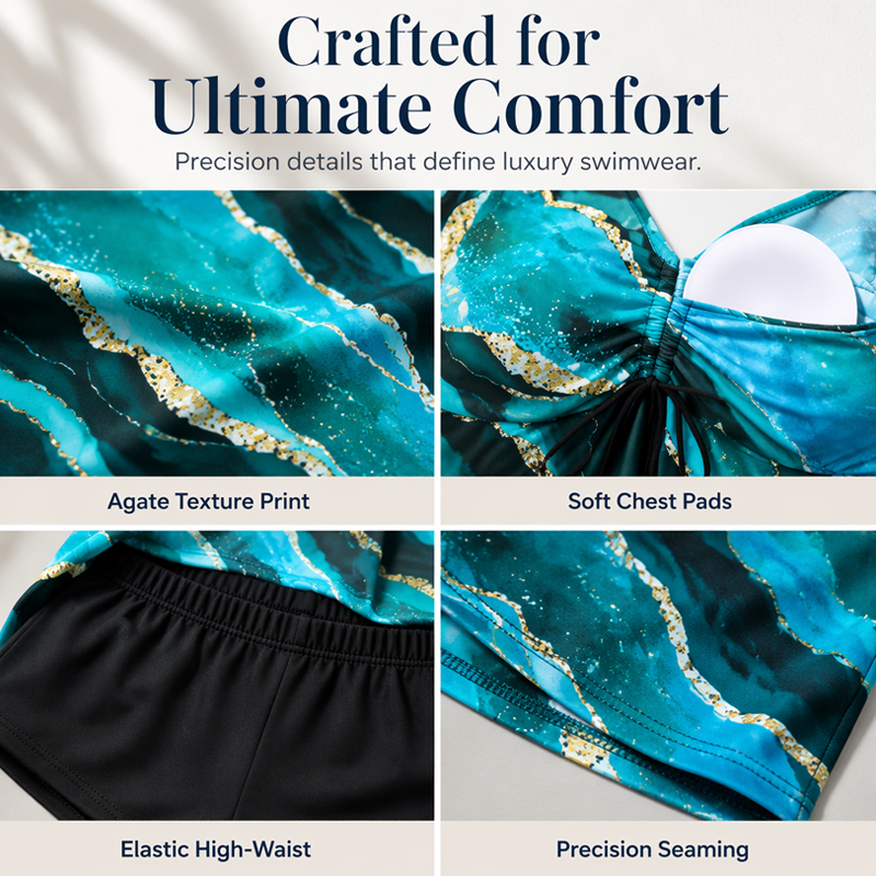 🎁2026 New Arrivals 50% OFF💥Plus-Size Swimdress – Marble Print & Tummy Control Design