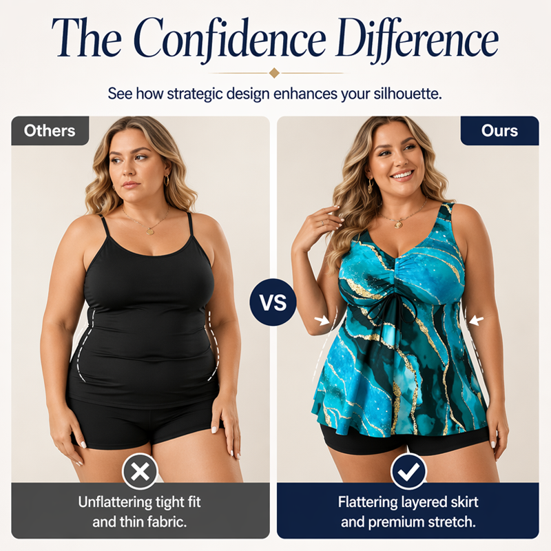 🎁2026 New Arrivals 50% OFF💥Plus-Size Swimdress – Marble Print & Tummy Control Design