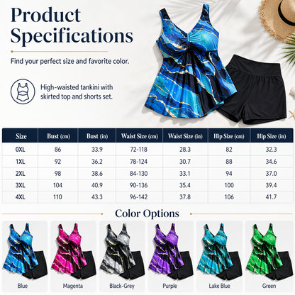 🎁2026 New Arrivals 50% OFF💥Plus-Size Swimdress – Marble Print & Tummy Control Design
