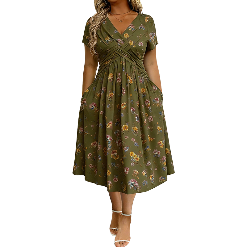 🌸LAST DAY SPECIAL PRICE!! 50% OFF🌸Women's V-Neck Floral Print Dress with Twist Waist