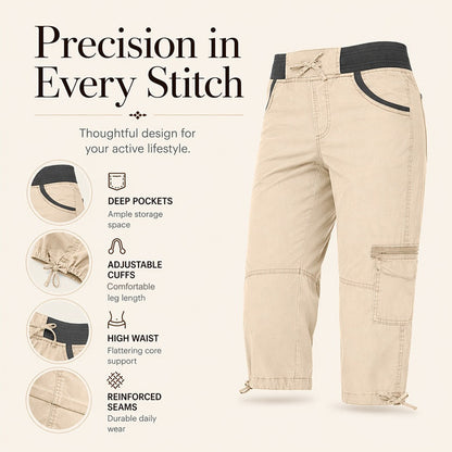 👖55% OFF NOW ! ✨Women's High-Waist Cargo Capri Pants – Breathable Cotton with Utility Pockets, Adjustable Cuffs Casual Summer Trousers